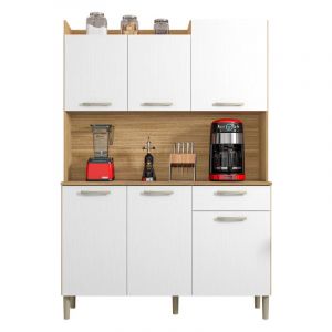 Beaux Meubles Pas Chers - Buffet de Cuisine 6 Portes 1 Tiroir Chêne et Blanc l 121.5 h 176 p 36.3 cm