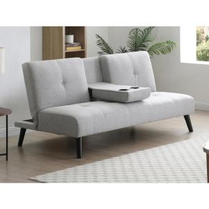 Canapé 3 places clic-clac en tissu gris clair avec tablette CLOSIPA