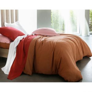 Drap Housse en Lin Uni Caramel