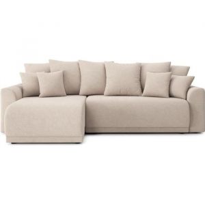 Canap&eacute; d'angle convertible en tissu 4 places beige
