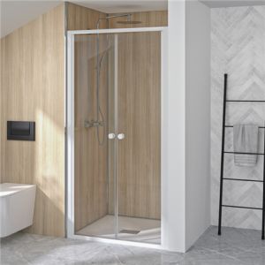 Kinedo Paroi de douche 2 portes porte pivotantes supra largeur 80 cm hauteur 1,90m profilé blanc verre sécurit épaisseur 5mm transparent