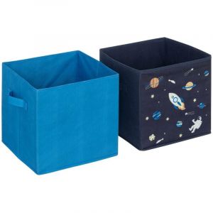 Atmosphera 2 bacs rangements enfant Espace 29x29cm bleu cr&eacute;ateur d'int&eacute;rieur