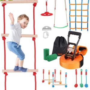 Parcours Ninja Pour Enfants Kit Slackline-Vevor-2x15,24 M-Avec Filet D&iquest;Escalade Barre De Singe Pour Jardin Arri&egrave;re-Cour