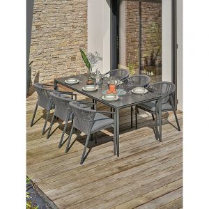 Remarquable Ensemble repas jardin 6 places en céramique - Gris anthracite