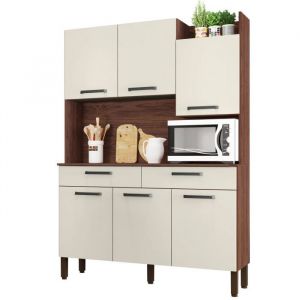 Buffet de Cuisine 6 Portes 2 Tiroirs Noyer Blanc 10 Niches l 132 h 186 p 38.8 cm - Marron