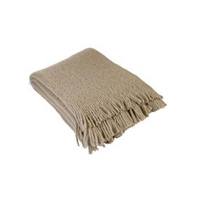 LINDER Plaid Doux &agrave; Franges Effet Laine tricot&eacute;e - Coloris Taupe Gr&egrave;s - 100% Polyester - Dimensions 130x160cm - Collection Camille