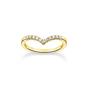 Thomas Sabo Bague forme en V avec pierres blanches or Argent sterling 925, doré or jaune 18 carats Jaune - Couleur Jaune - Taille M