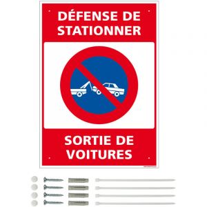 Panneau de signalisation pr&eacute;perc&eacute; PVC ou ALU rectangulaire + kit de fixation - D&eacute;fense de stationner, sortie de voitures - PVC 1 mm - 300 x 420 mm
