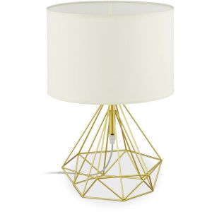 Relaxdays Lampe de chevet vintage en fil de fer, pour table, avec abat-jour en tissu, E27,métal,HxD44x30,5cm, blanc/doré