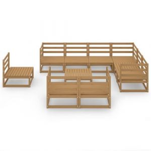 VidaXL Salon de jardin 10 pcs marron miel bois de pin massif
