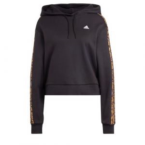 Adidas Essentials 3-Stripes Animal Print Relaxed Hoodie Maillot de survêtement, Black/Magic Beige, L Women's