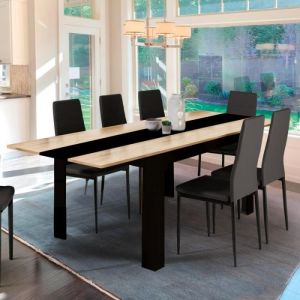 Idmarket Table à manger extensible georgia 6-10 personnes noire et imitation hêtre 140-220 x 90 cm - Multicolore