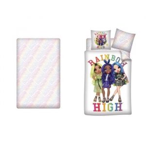Rainbow high Parure de Lit Enfant 3 pcs, Housse de couette 140x200 cm, Drap housse 90x200, une Taie d’oreiller 63x63 cm