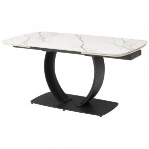 Table à manger extensible 6 à 10 personnes en céramique et métal noir - Effet marbre blanc - olifia de Maison Céphy