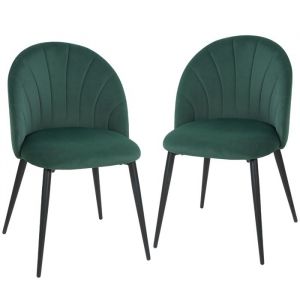 Homcom Lot de 2 chaises de salle &agrave; manger - rembourr&eacute; - sans accoudoirs - pieds en acier et tissu en velours - 52x55x79cm - vert
