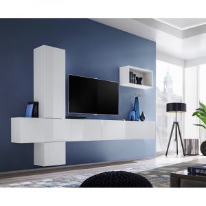 Meuble TV Mural Design "Blox VI" 280cm Blanc Prix