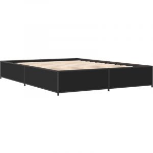 VidaXL Cadre de lit noir 140x190 cm bois d'ing&eacute;nierie et m&eacute;tal, lit, lit d'invit&eacute;, lit double, meuble de chambre &agrave; coucher, sommier
