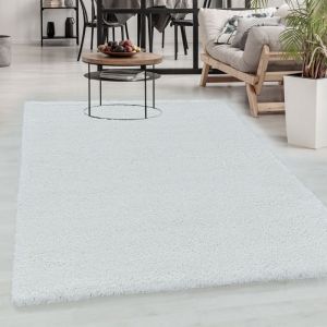 Carpetsale24 Tapis Shaggy unicolore Blanc Tapis 140x200 cm Tapis Salon Chambre Doux à Poils Longs