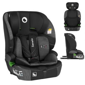 LIONELO LEVI FIX I-SIZE Siège auto pour enfants 76-150 cm jusqu'à 18 kg, groupe 1 2 3, appuie-tête réglable en 10 positions, fixation ISOFIX et sangle Top Tether, R129 i-Size (Grey)