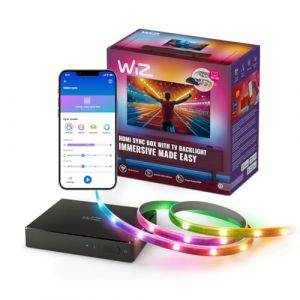 WIZ HDMI Sync Box avec rétroéclairage TV – Synchronise les lumières avec vos films, jeux et musiques – Ruban LED RGBIC pour TV de 75 à 85 pouces – Contrôle via application – Compatible Google et Alexa