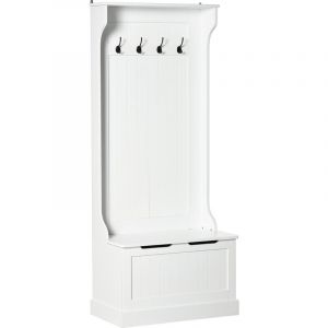Image de Homcom Meuble d'entr&eacute;e - 4 en 1 - banc de rangement et 4 crochets doubles - MDF - 71,5 x 39,5 x 170 cm - blanc