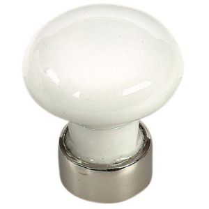Mérigous Bouton de tiroir blanc base nickel brillant Ø25 mm