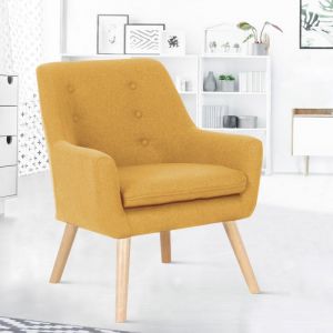 Image de Idmarket Fauteuil scandinave NAT en tissu jaune moutarde