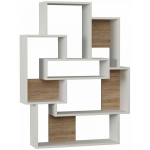Bobochic SUBLEEM Étagère LIZIO Blanc / Chêne Blanc Fonctionnelle Nombreux rangements Mélaminé
