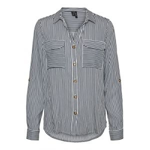 Vero Moda VMBUMPY L/S Shirt New Noos Chemisiers & Tuniques pour Femmes, Snow White/Stripes:India Ink