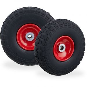 Relaxdays Roue de diable Set de 2, caoutchouc 260x85 mm, increvables, 16 mm, 4.1/3.5-4 essieu, jusqu'à 150kg, noir-rouge