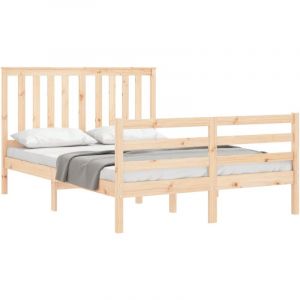 Image de Lit double,Cadre de lit avec t&ecirc;te de lit petit double bois massif vidaXL - Brun