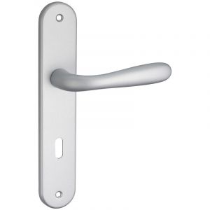 THIRARD Ensemble de poign&eacute;es pour porte de chambre Goccia trou de cl&eacute;, carr&eacute; 7mm, entr'axes 195mm, chrom&eacute; satin