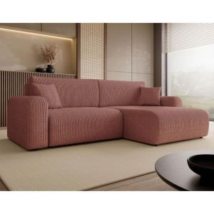 Naomi - canap&eacute; d'angle r&eacute;versible 4 places convertible avec coffre en velours c&ocirc;tel&eacute;