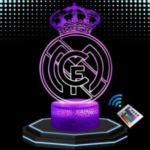 Lampe de Chevet 3D LED Real Madrid Football, Veilleuse changement de couleurs, Lampe Tactile Bureau et Chambre, id&eacute;e cadeau