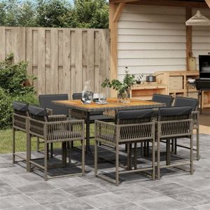 VidaXL Ensemble &agrave; Manger de Jardin avec Coussins 9 pcs, Table et Chaises &agrave; Dossier Rabattable, Meubles d'Ext&eacute;rieur Patio Terrasse, Moderne, Gris R&eacute;sine Tress&eacute;e