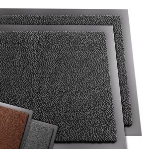 Vounot Lot de 2 Tapis de Porte Paillasson d'Entree Interieur et Extérieur Tapis Antidérapant et Anti-Poussière Tapis d’entrée Imperméable Lavable 60x90cm Gris-Noir