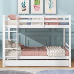 Oem Lit Superpos&eacute; Enfant 140x200 cm, Bois Massif - 3 Places - Blanc - Sommier Inclus