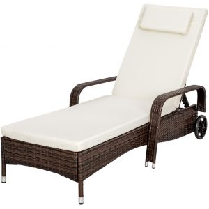 TecTake Chaise longue, Transat, Bain de soleil en Résine Tressée - 1 Place - 200 cm x 70 cm x 33 cm - Marron