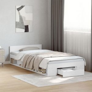 VidaXL Cadre de lit avec tiroir blanc 90x200 cm bois d'ingénierie, lit, lit de rangement, cadre de lit simple, lit simple, meuble de chambre, sommier
