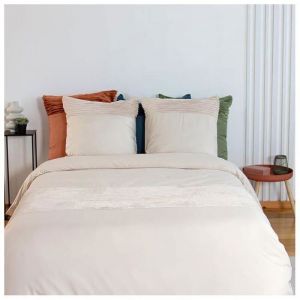 Cot&eacute; D&eacute;co Parure de lit - 220x240 cm - Velours c&ocirc;tel&eacute; - 2 Taies 63x63 cm - Cr&egrave;me