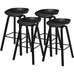 Lot de 4 - Tabouret de bar ARIANA Noir - assise Plastique dur ABS pieds Metal Noir