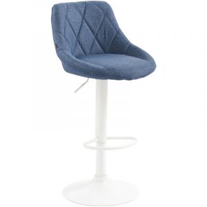 CLP Tabouret de bar Lazio en Tissu Hauteur réglable siège pivotant, Bleu/Blanc