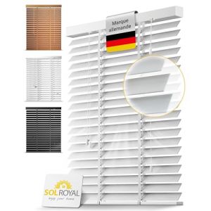 Sol Royal BE5 – Store Vénitien en Bois Blanc 150x180 cm – Brise-Vue Fenêtre 50 mm Lamelles Extra Larges – Montage Facile Mur