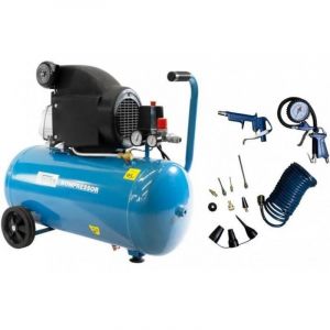 Güde 301/10/50 Kit compresseur 12 pièces (lubrifié à l'huile, max. 10 bar, chaudière 50 l, 1800 W, eff. Quantité 175 l/min, réducteur de pression, 2 manomètres, vis de vidange d'eau, protection
