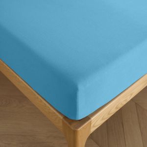 Coton Pur - Drap housse 180 x 200 cm bonnet 30 cm 'Prémium' pour lit 2 places King Size - Prémium Cyan