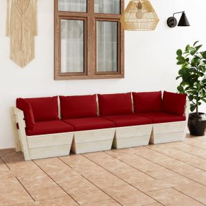 Image de VidaXL Canapé palette à 4 places de jardin avec coussins Bois d'épicéa Rouge bordeaux