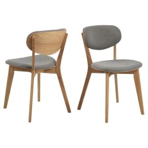 Hellin Chaises de salle à manger en chêne huilé et tissu gris clair (lot de 2) - MASCHA