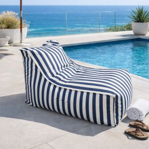 Concept-Usine Positano pouf d&rsquo;ext&eacute;rieur ray&eacute; bleu d&eacute;perlant et anti-uv &ndash; 100x65x65 cm