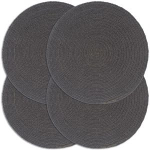 VidaXL Napperons 4 pcs Gris foncé Plain 38 cm Rond Coton