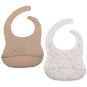 Jollein Lot de 2 Bavoirs Silicone - Elephant Tales